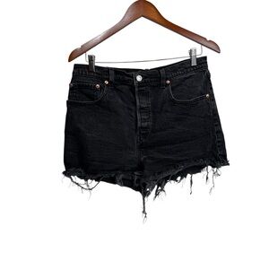 Levi’s Ribcage Black Distressed Denim Shorts Size 31